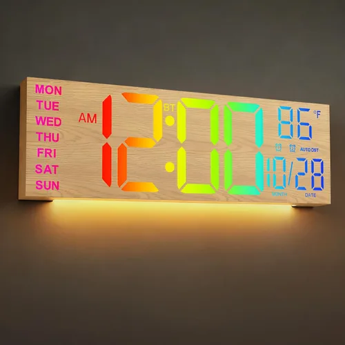 Vista 10 de LEIKE Reloj de pared digital grande de 16.2 pulgadas con control remoto, LED grande, alarma dual, 8 colores RGB, brillo automático, fecha, DST Negro