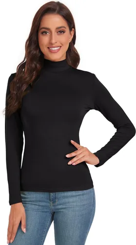 Vista 3 de Camisetas de manga larga con cuello alto falso para mujer, ajustadas, básicas, para mujer