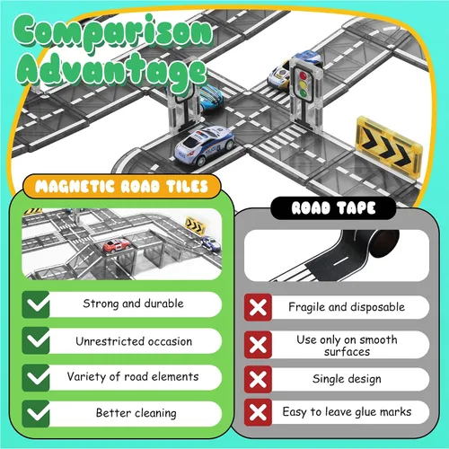 Vista 2 de Juego de azulejos magnéticos para carretera con coche de retroceso para Negro