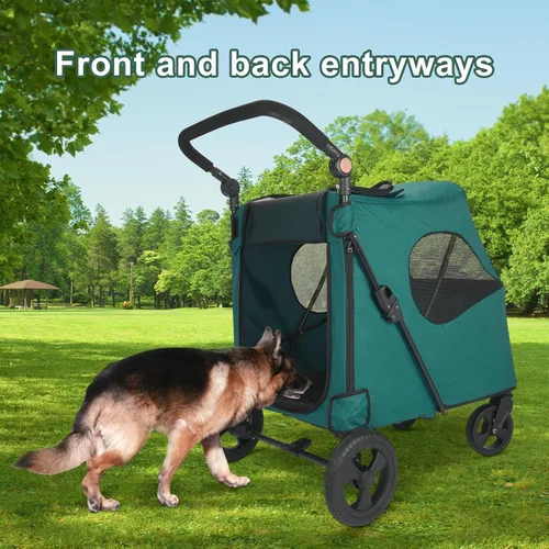 Vista 7 de Timati Cochecito grande de 4 ruedas para perros, cochecito plegable para mascotas, asa ajustable, entrada de cremallera, cochecito de malla