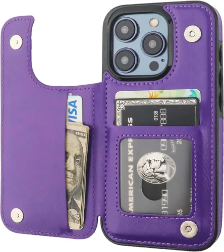 Vista 10 de ONETOP - Funda tipo cartera compatible con iPhone 15 Pro con soporte para tarjetas, funda de piel sintética con soporte y ranuras para tarjetas