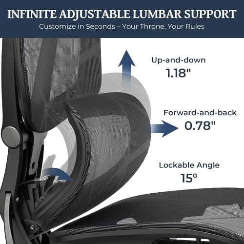 Vista 4 de Lumbar Support Office Chair - 330lb Big & Tall Ergonomic Office Chair with Dynamic Lumbar - Forward Tilt Seat - Adjustable Headrest & Arms
