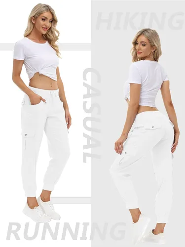 Vista 3 de MoFiz Pantalones cargo para mujer, pantalones deportivos ligeros con cintura elástica, pantalones deportivos para senderismo, pantalones casuales