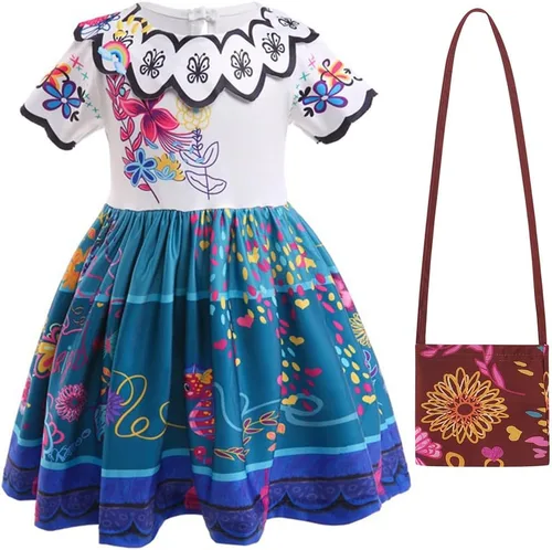 Vista 8 de COTRIO Disfraz de princesa para niñas con bolsa, disfraz de Halloween para niños, trajes de cumpleaños, vestidos de fiesta, ropa de juego de rol