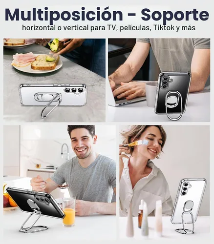 Vista 4 de Shields Up Funda para Samsung Galaxy S23 con Soporte, Funda Galaxy S23 Transparente con Soporte de Doble Anillo [Ajustable y Plegable] Funda