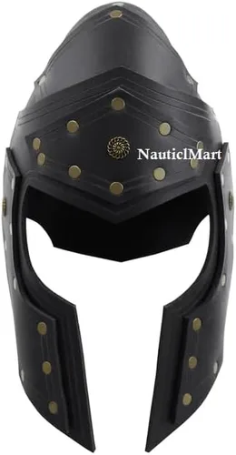 Vista 2 de Beaufort Yelm - Casco medieval de cuero para recreación LARP y fiesta de Halloween, fantasía, armadura vikinga unisex