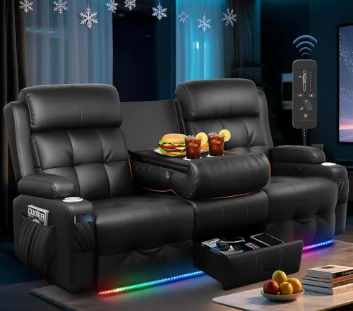 Vista 10 de Sofá reclinable de dos plazas, asientos de cine en casa, sofá reclinable con USB, consola central, sillón reclinable de pared para caravana