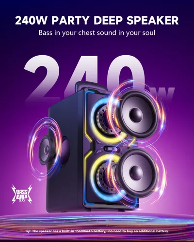 Vista 2 de Hotlemon Altavoz Bluetooth grande: 240 W pico potente sonido fuerte con graves profundos, tiempo de reproducción de 15 horas, carga rápida, TWS