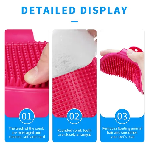 Vista 3 de Cepillo de aseo para perros, champú para mascotas, cepillo de baño con mango de bucle ajustable para aseo de pelo corto y largo, gatos y perros, 2