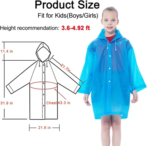 Vista 3 de Rain Ponchos Raincoats for Kids, Reusable Boys Girls Rain Jackets Emergency with Hood for Family Disney Travel Outdoor