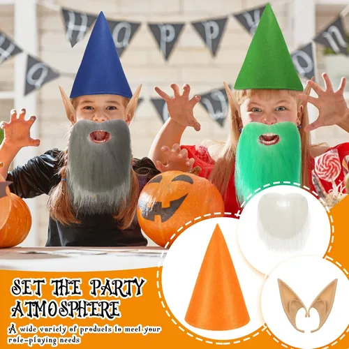 Vista 4 de BBTO Accesorios para disfraz de gnomo de Halloween, disfraces de libro de cuentos, disfraz de enano, disfraz de cuento de hadas, juego de accesorios