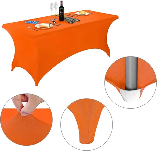Vista 3 de Mantel FELIZEST de elastano para mesas de 1,8 metros / 1,2 metros, mantel rectangular elástico para mesa plegable Naranja