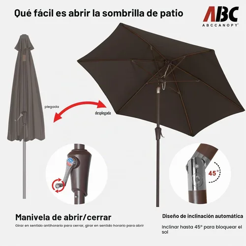 Vista 5 de ABCCANOPY 7.5FT Patio Umbrella Outdoor 6 RibsTable Umbrella(Brown)