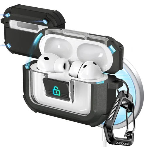 Vista 90 de R-fun Funda de carga compatible con AirPods de 2ª generación 2019, 1ª generación 2016, protección completa contra caídas, tapa desplegable