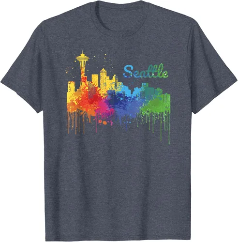 Vista 52 de Seattle Washington Skyline Watercolor Souvenir Seattle Camiseta, Negro