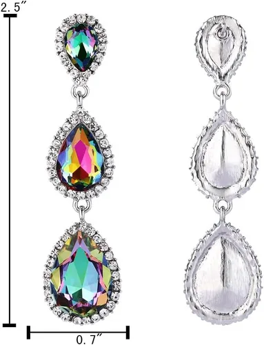 Vista 139 de EleQueen Pendientes de cristal austriaco en tono dorado para mujer, forma de pera de 2.5 pulgadas, color esmeralda