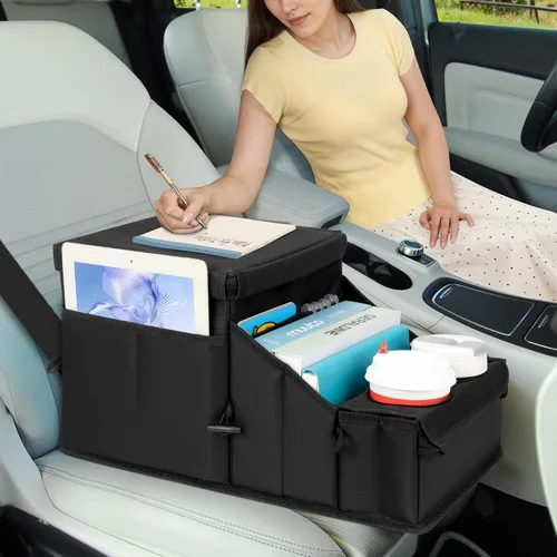 Vista 6 de Organizador de Coche para Asiento Delantero y Almacenamiento, Caddy de Coche Plegable, Organizador de Asiento de Pasajero con Particiones