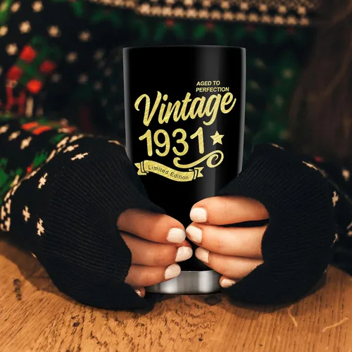 Vista 4 de Vasos de feliz cumpleaños 95 para hombres y mujeres, regalos de acero inoxidable en el año 1931, regalo de cumpleaños de 95 años para esposa