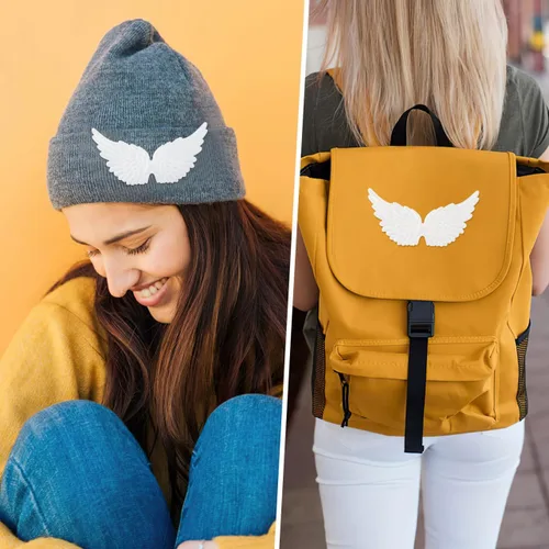 Vista 3 de Healeved 12 piezas de mini alas de ángel adornos de bricolaje alas decorativas para mochilas, accesorios de ropa, alas pequeñas creativas para Blanco