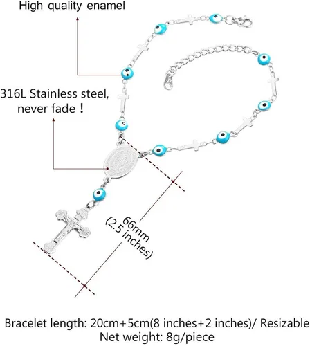 Vista 4 de U7 Christian Bracelets Stainless Steel 18K Gold Plated Cross Bracelet, Saint Bendict Bracelet, Rosary Bracelets for Men Women
