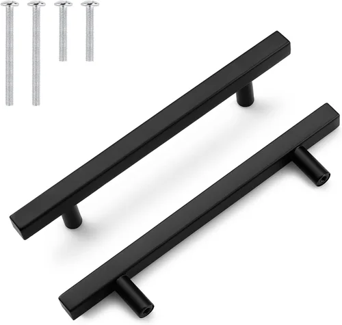 Vista 53 de Probrico Paquete de 5 manijas de gabinete, color negro, 2-1/2 pulgadas (2.520 in), barra cuadrada en T, manijas de gabinete de cocina, tiradores