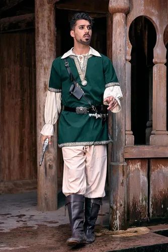 Vista 6 de Taoliyuan Disfraz medieval para hombre, túnica renacentista, caballero vikingo, pirata, vintage, guerrero, camisas LARP