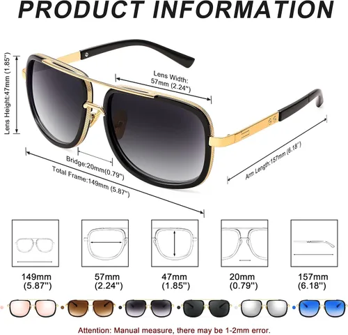 Vista 6 de FEISEDY Gafas de sol cuadradas retro para mujeres y hombres, gafas de sol clásicas de moda Polit de los años 70, marco grande, persianas de metal