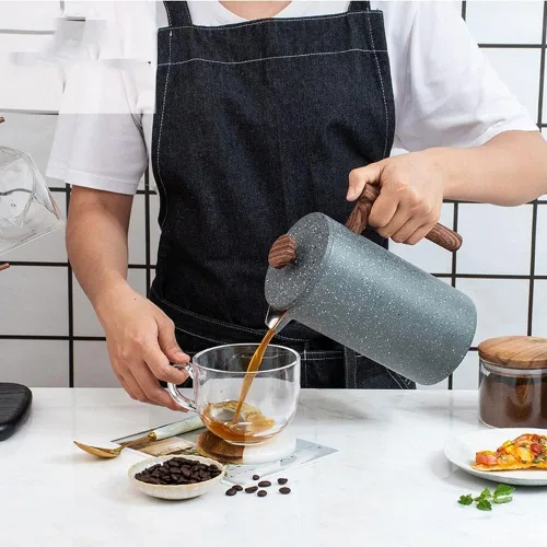 Vista 4 de Cafetera de prensa francesa de acero inoxidable, doble pared aislada, cafetera y tetera, mantiene el café o té preparado caliente, 33.8 fl oz, gris