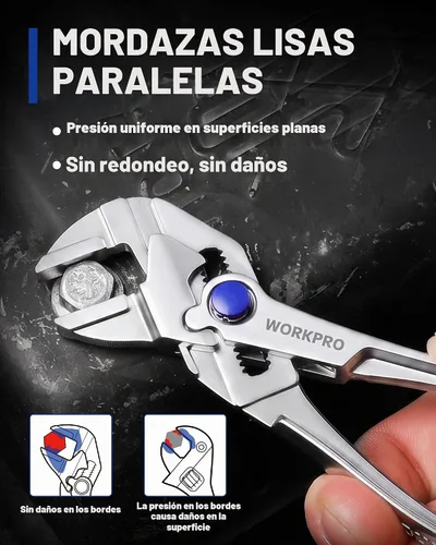 Vista 4 de WORKPRO Mini alicates de 4 pulgadas con mordazas paralelas lisas Plateado