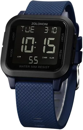 Vista 19 de Reloj digital zolohoni para hombre, relojes de acero inoxidable cuadrados, relojes de pulsera para hombre impermeables de cara grande con hora dual