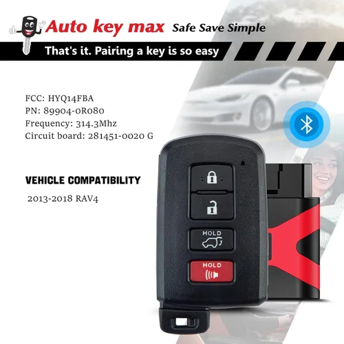 Vista 3 de Reemplazo inteligente de llavero de automóvil para Toyota RAV4 2013-2018 FCCID: HYQ14FBA (281451-0020) Board; por Auto Key Max (1)