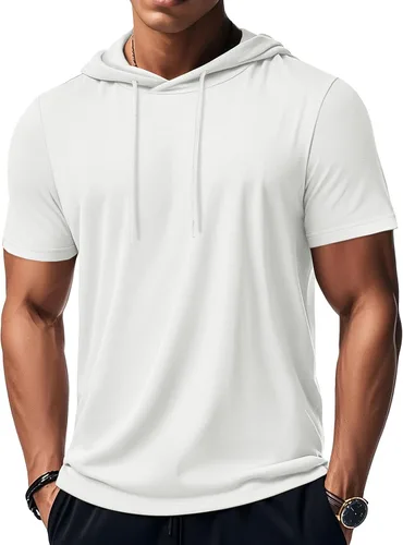 Vista 103 de MAGCOMSEN Sudadera con capucha de algodón de manga corta para hombre, sudadera ligera con capucha