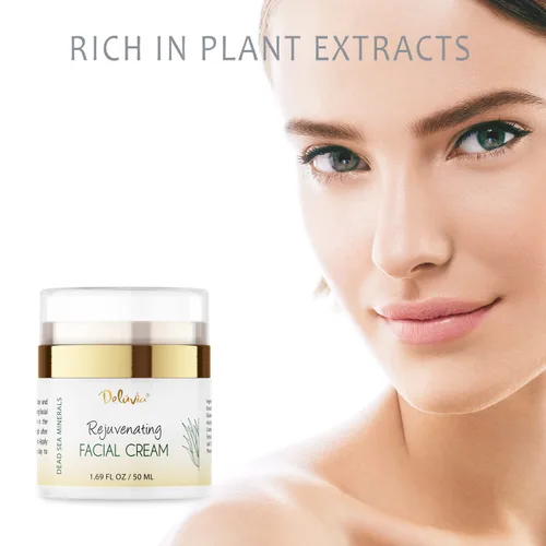 Vista 7 de Deluvia Crema facial rejuvenecedora Aloe Vera orgánico, aceite de coco, vitamina C + E Minerales del Mar Muerto Loción facial diaria para piel
