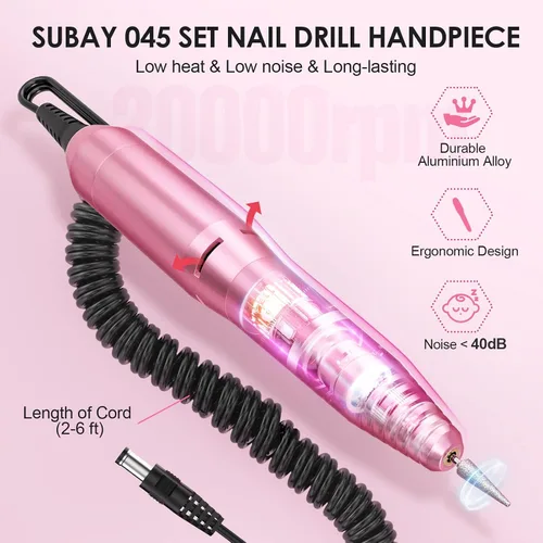 Vista 3 de SUBAY Taladro de uñas eléctrico profesional para el cuidado de las uñas con 200 piezas de palos de muestra de uñas