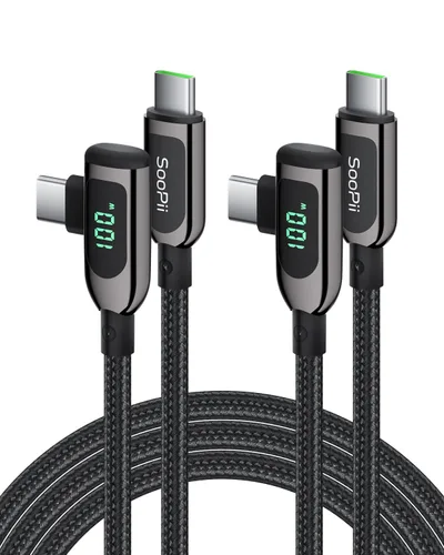 Vista 19 de SOOPII 100W Cable USB C a USB C de Ángulo Recto, Cable de Aleación de Zinc de 1 Pie de Tipo-C Trenzado de Nylon con Pantalla LED para iPad
