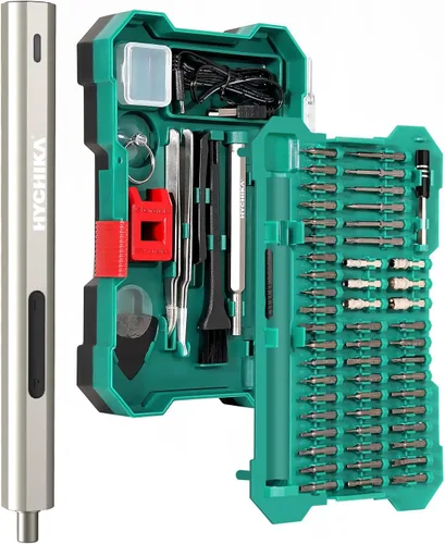 Vista 8 de HYCHIKA - Mini destornillador eléctrico, juego de destornilladores de precisión con 46 puntas magnéticas, destornillador inalámbrico con luz LED