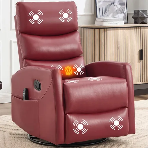 Vista 13 de Silla reclinable con masaje y calor, silla reclinable giratoria con respaldo alto, sillones reclinables manuales Lazy Boy para adultos, silla