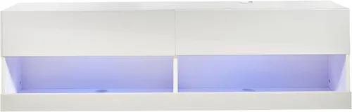 Vista 7 de MMT Furniture Designs Ltd Soporte de TV con luz LED azul de 55 pulgadas, soporte de TV brillante flotante montado en la pared, estante de TV