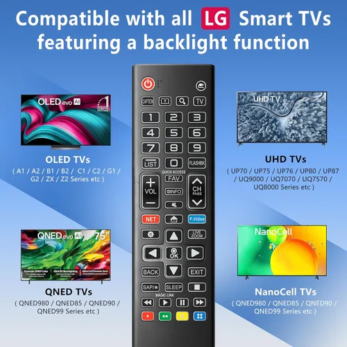 Vista 4 de Control remoto retroiluminado para LG Smart TV, reemplazo universal para todos los controles remotos LG TV para un fácil uso nocturno.