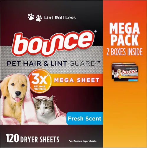 Vista 10 de Bounce Hojas para secadora Mega Secadora de Pelo y Pelusas para Mascotas, Aroma Fresco, 80