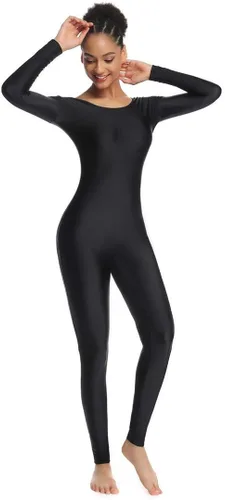 Vista 5 de OVIGILY Traje de baile unitardo de manga larga para mujer, traje de cuerpo completo de elastano