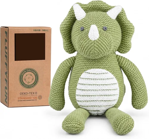 Vista 17 de FLUFFYFUN Oso de peluche azul 100% algodón orgánico de 6.5 pulgadas, animales de peluche para recién nacido Oso Azul