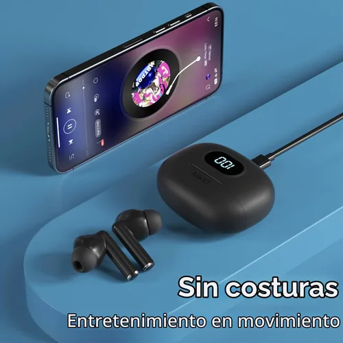 Vista 5 de Auriculares inalámbricos con funda de batería LCD, mini auriculares Negro