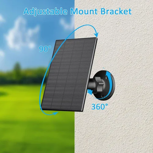 Vista 5 de Panel solar de 2 W para cámara de seguridad al aire libre, cargador USB/USB-C con IP65 impermeable, montaje ajustable de 360° y cable de 7.2 pies