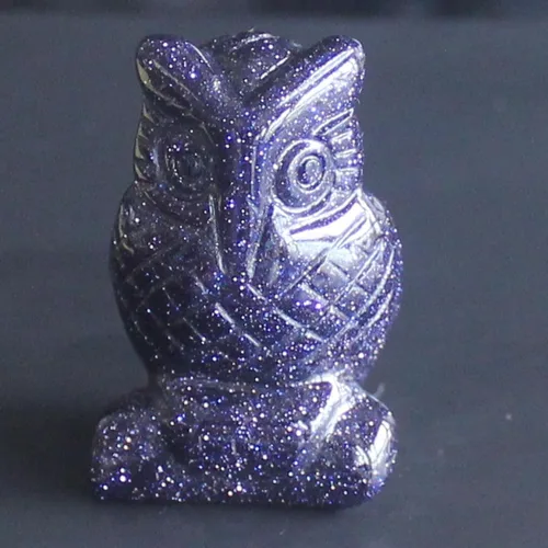 Vista 4 de Figura de búho de cristal tallada a mano de 1.5 pulgadas (obsidiana negra)