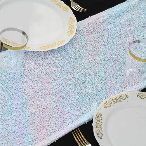 Vista 17 de Efavormart - Camino de mesa de lentejuelas negras de alta calidad para bodas, fiestas de cumpleaños, banquetes, decoración, ajuste rectangular