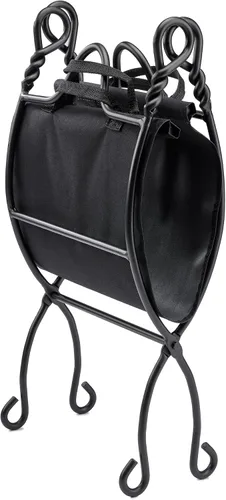 Vista 4 de UniFlame Ring Swirl - Estante para leña negra con portador de lona