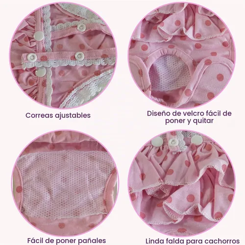 Vista 4 de 2 piezas de pañales lavables para hembra con tirantes, cómodos pañales reutilizables para cachorros, bragas sanitarias para perros, ropa