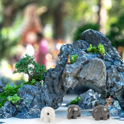 Vista 7 de Elefantes en miniatura, 60 piezas de figuras de elefantes, hadas, jardín, elefantes, resina, elefantes, musgo, paisaje, decoración, manualidades