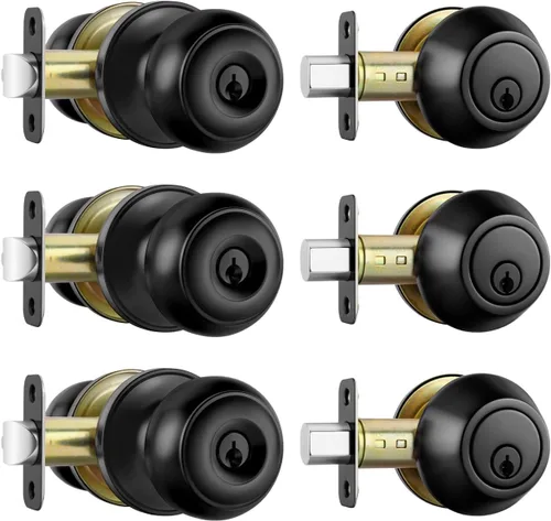 Vista 22 de Goldenwarm Pomos de puerta de paso de bronce champán, 1 paquete de pomos para puerta de armario interior, juego de perillas de puerta de paso